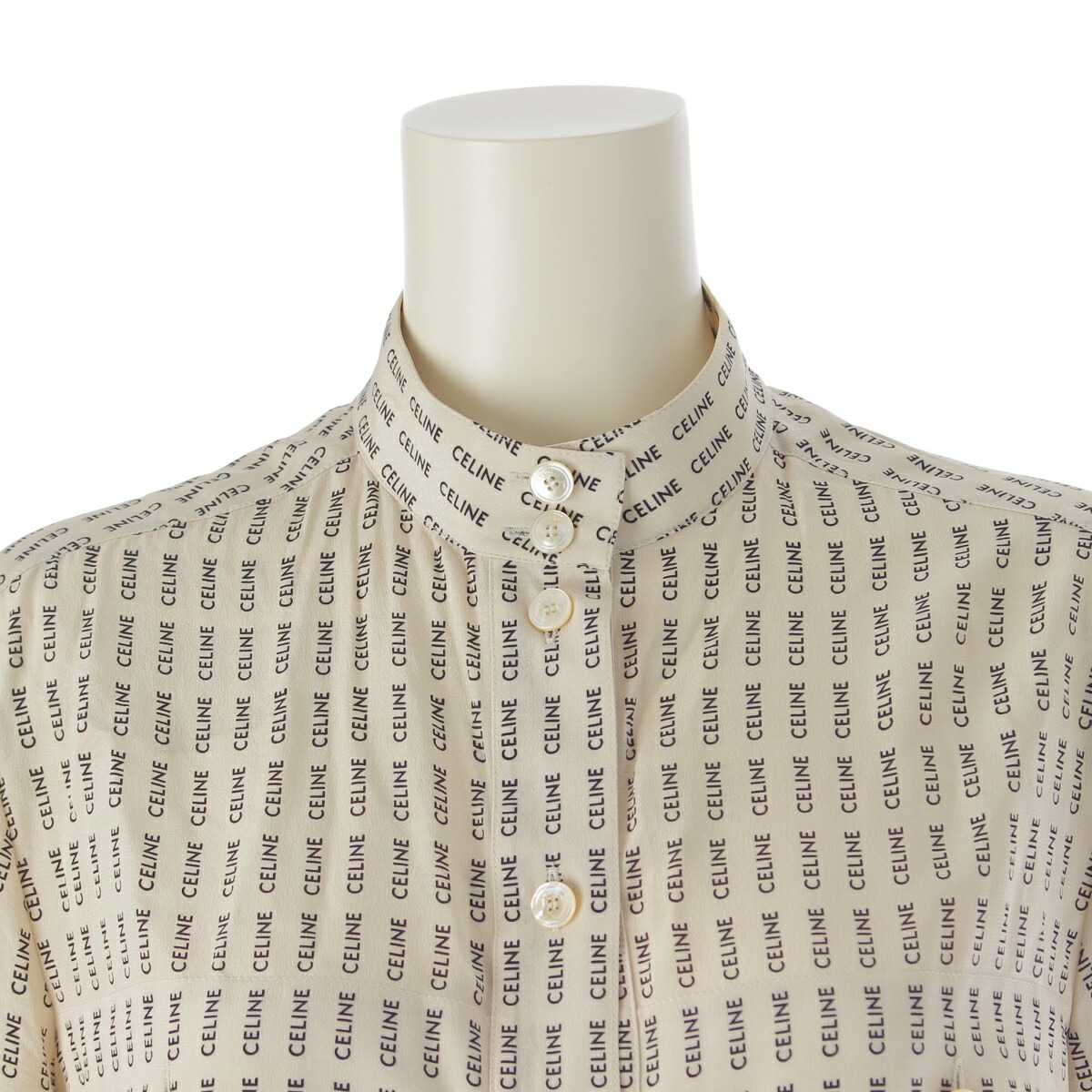 楽天市場】セリーヌ CELINE シルク ロゴ 総柄 トップス バンドカラー