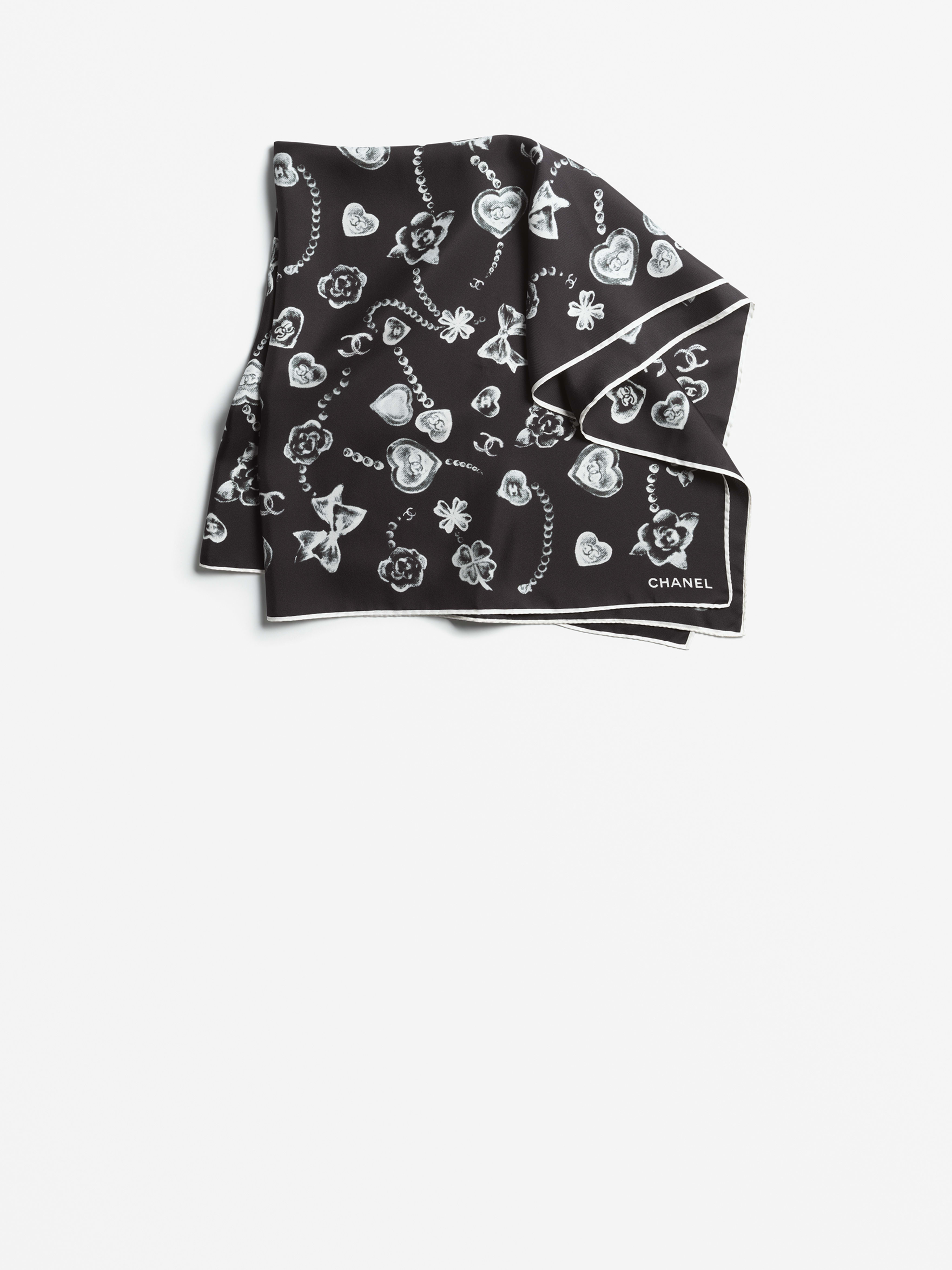 スカーフ - シルク ツイル、ブラック & ホワイト — ファッション