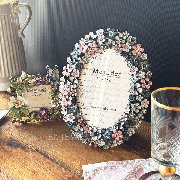 オランダ】ヴィンテージフラワーオーバルフォトフレーム ｜インテリア