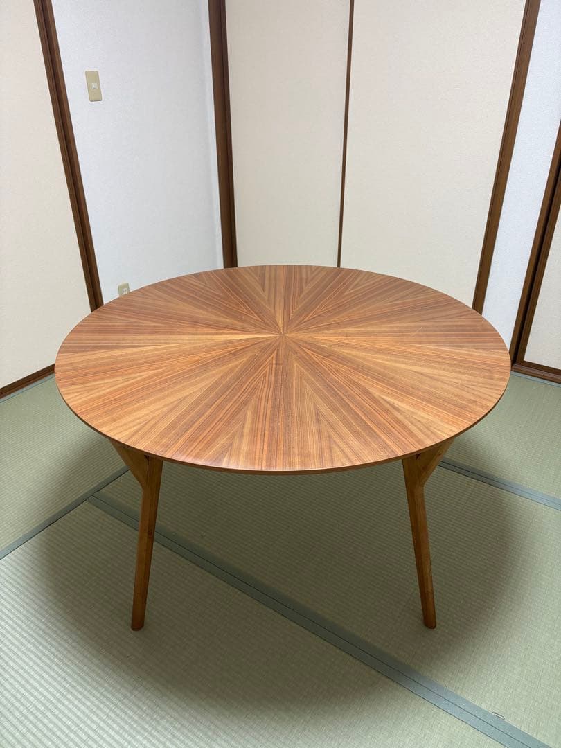 直径120cm】北欧デザイン ラウンドテーブル サンバースト ウォルナット