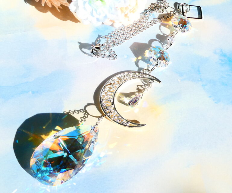 スワロフスキー雫と月のミニサンキャッチャー/シルバーorゴールド選択